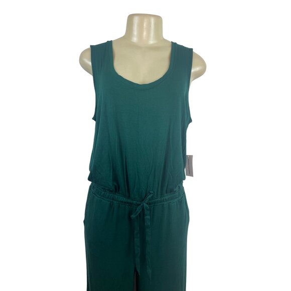 Essentials Women’s Sleeveless Teal Green Jumpsuit W/ Tie Waist Sz L - New - Picture 4 of 9